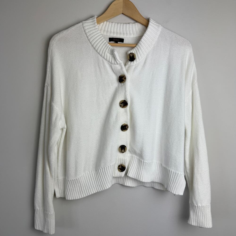 Quince Women's 100% Organic Cotton Cropped Cardigan Sweater Ivory Medium
